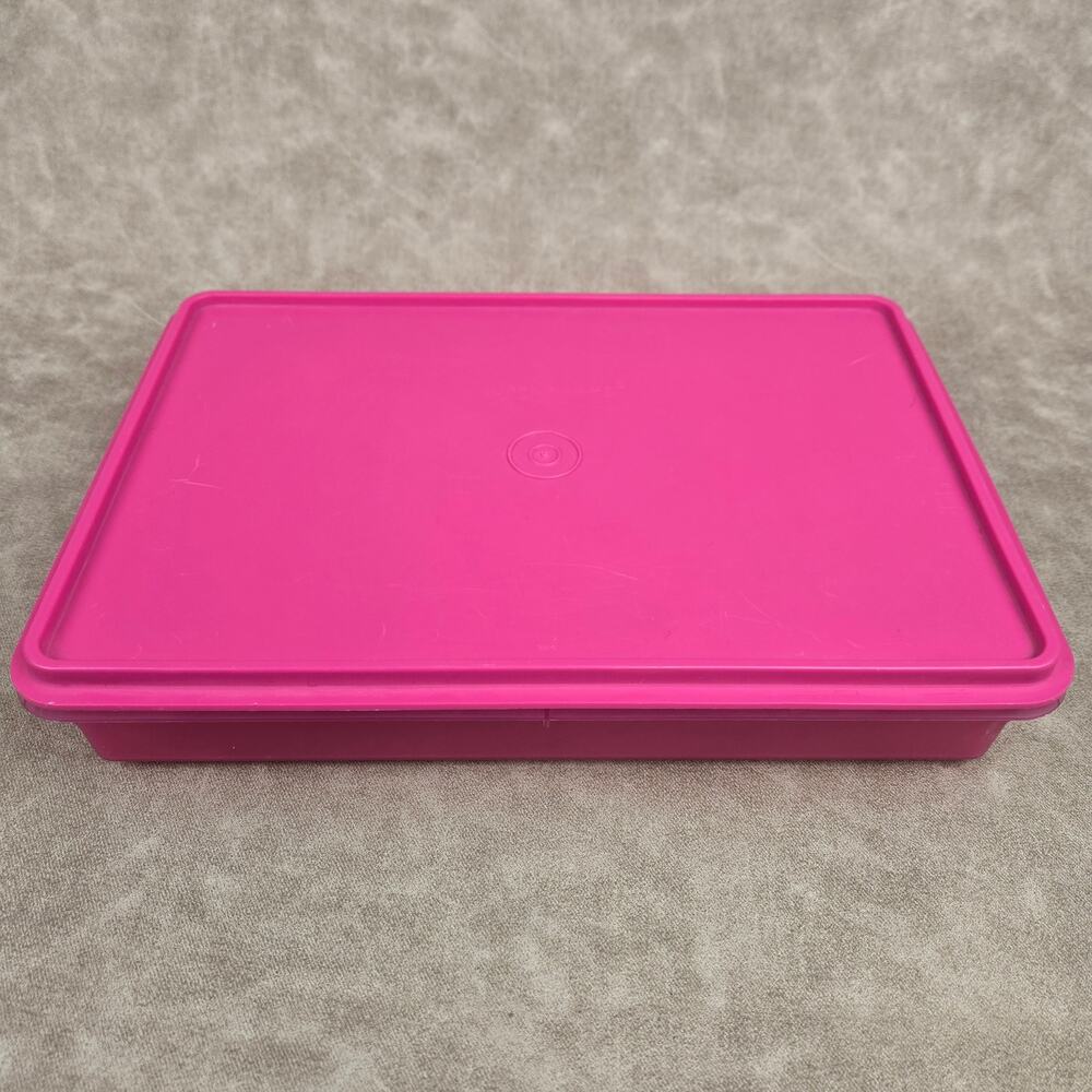 Vintage Tupperware Pink Flat Rectangular Storage Container with Matching Lid